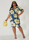 Plus Size floral print shirt dress plus size summer dresses
