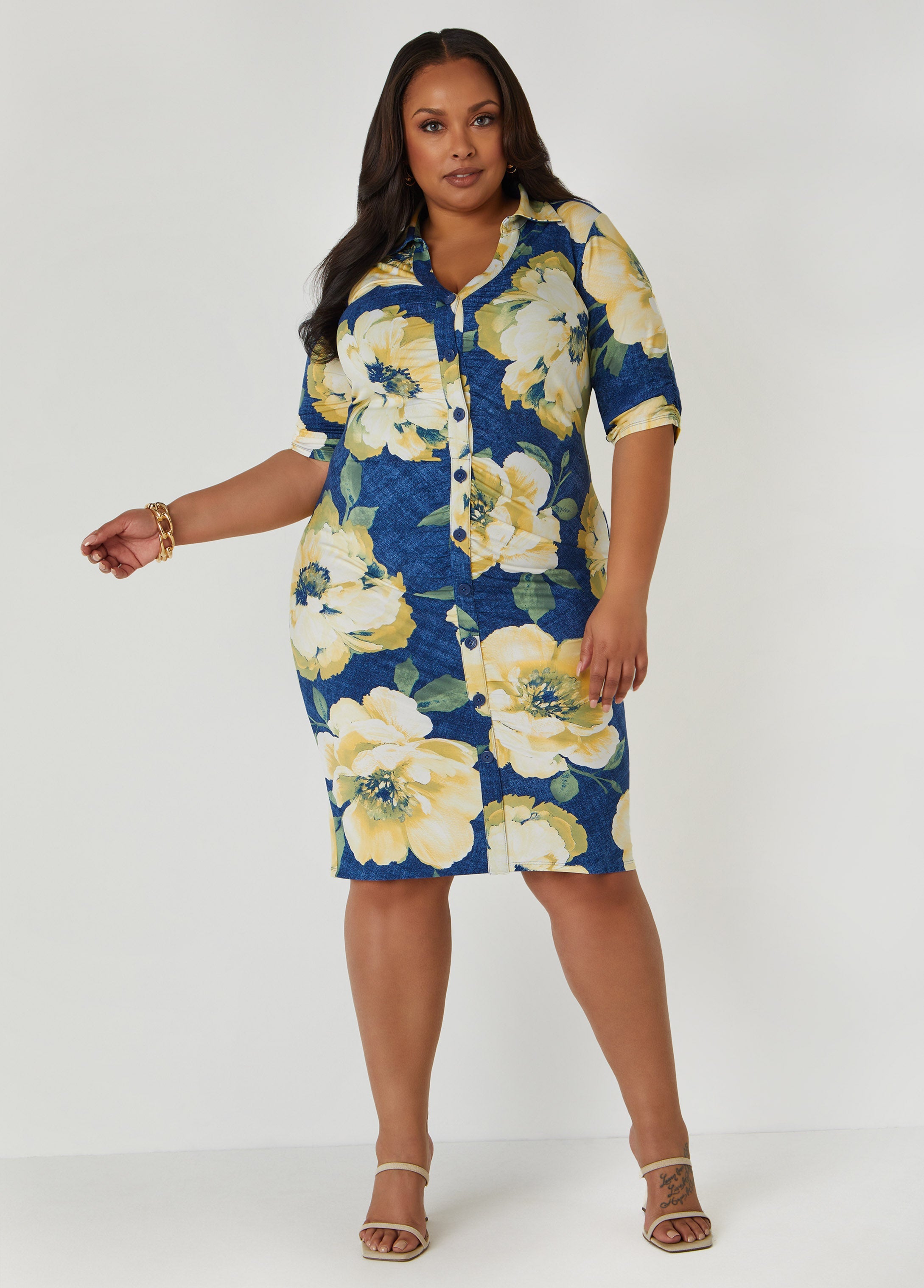 Plus Size floral print shirt dress plus size summer dresses