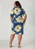 Navy Floral Button-Front Shirtdress