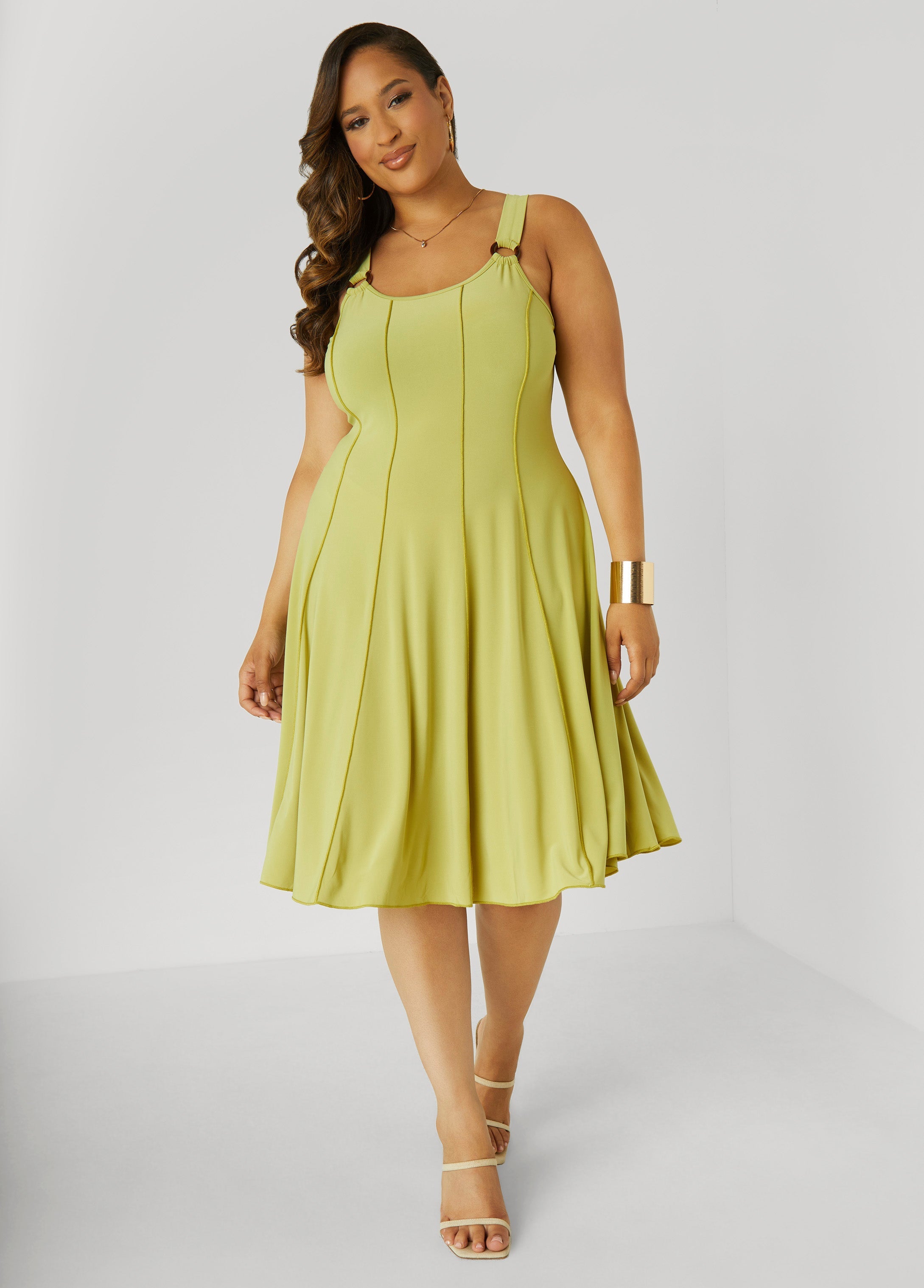 Plus Size Ring Embellished Seamed Dress