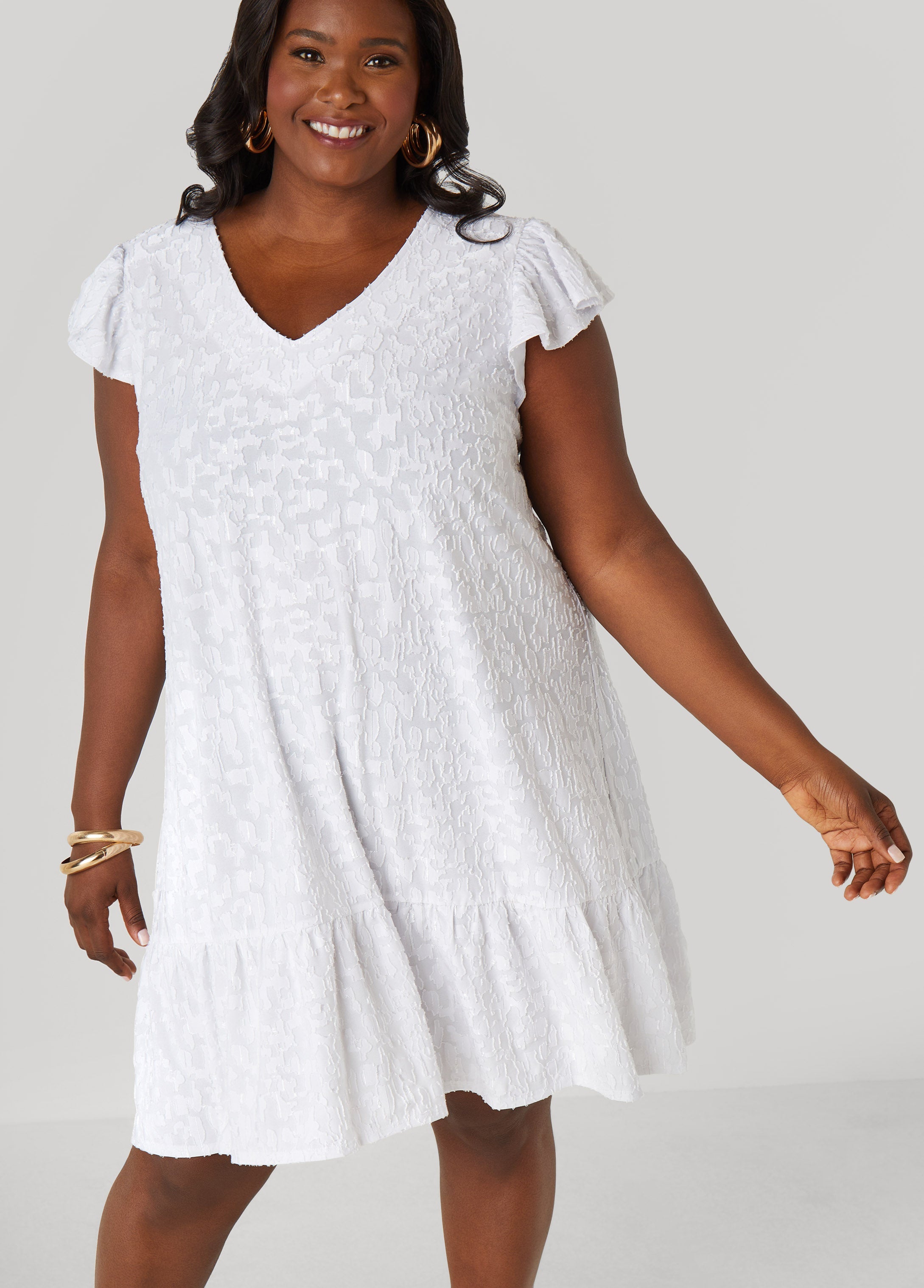 Plus Size Flounced Burnout Dress