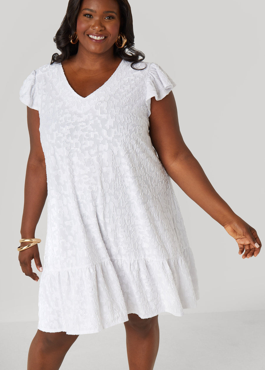Plus Size Flounced Burnout Dress