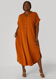 Plus Size Cuffed Textured Maxi Shirtdress