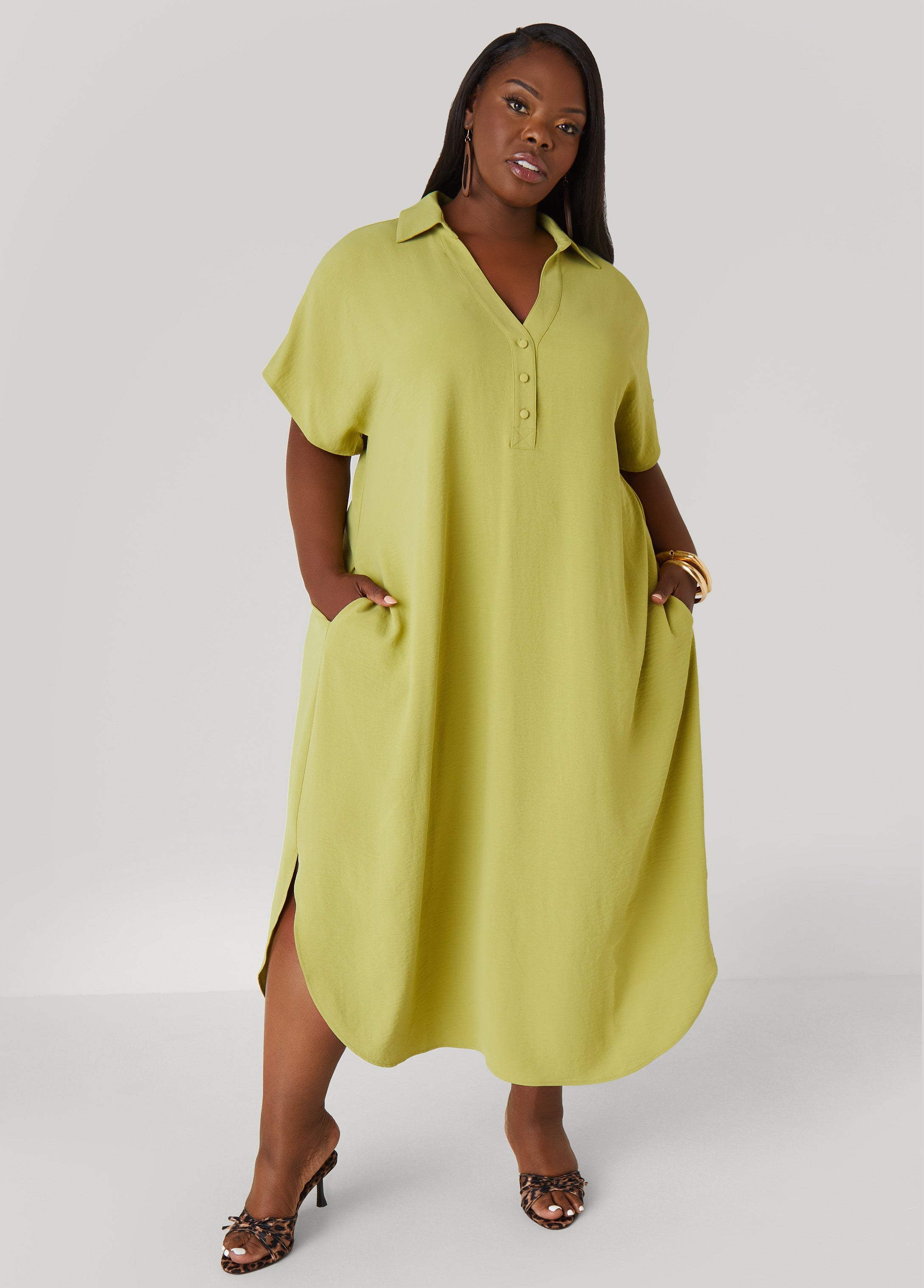 Plus Size Textured Maxi Shirtdress