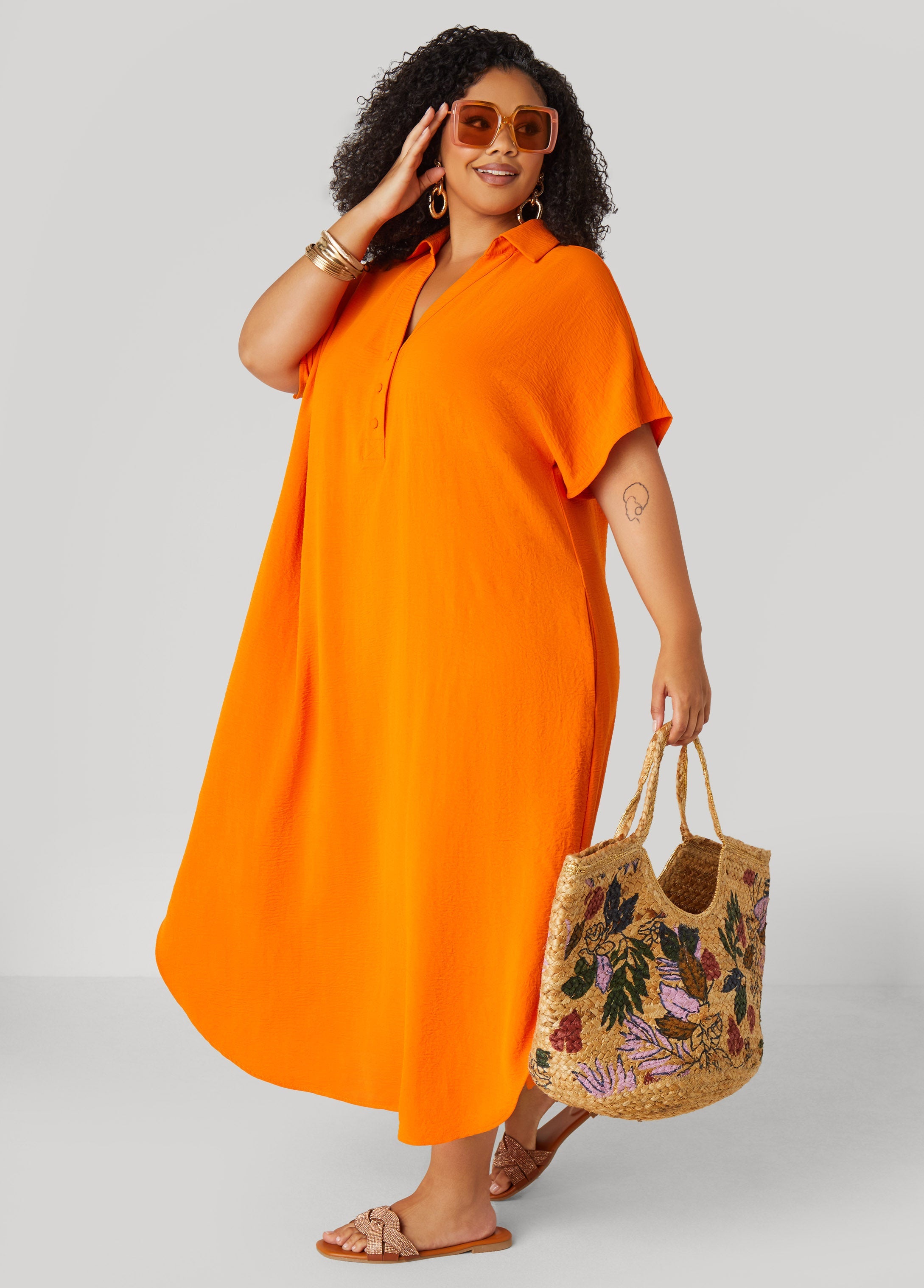 Plus Size Textured Maxi Shirtdress