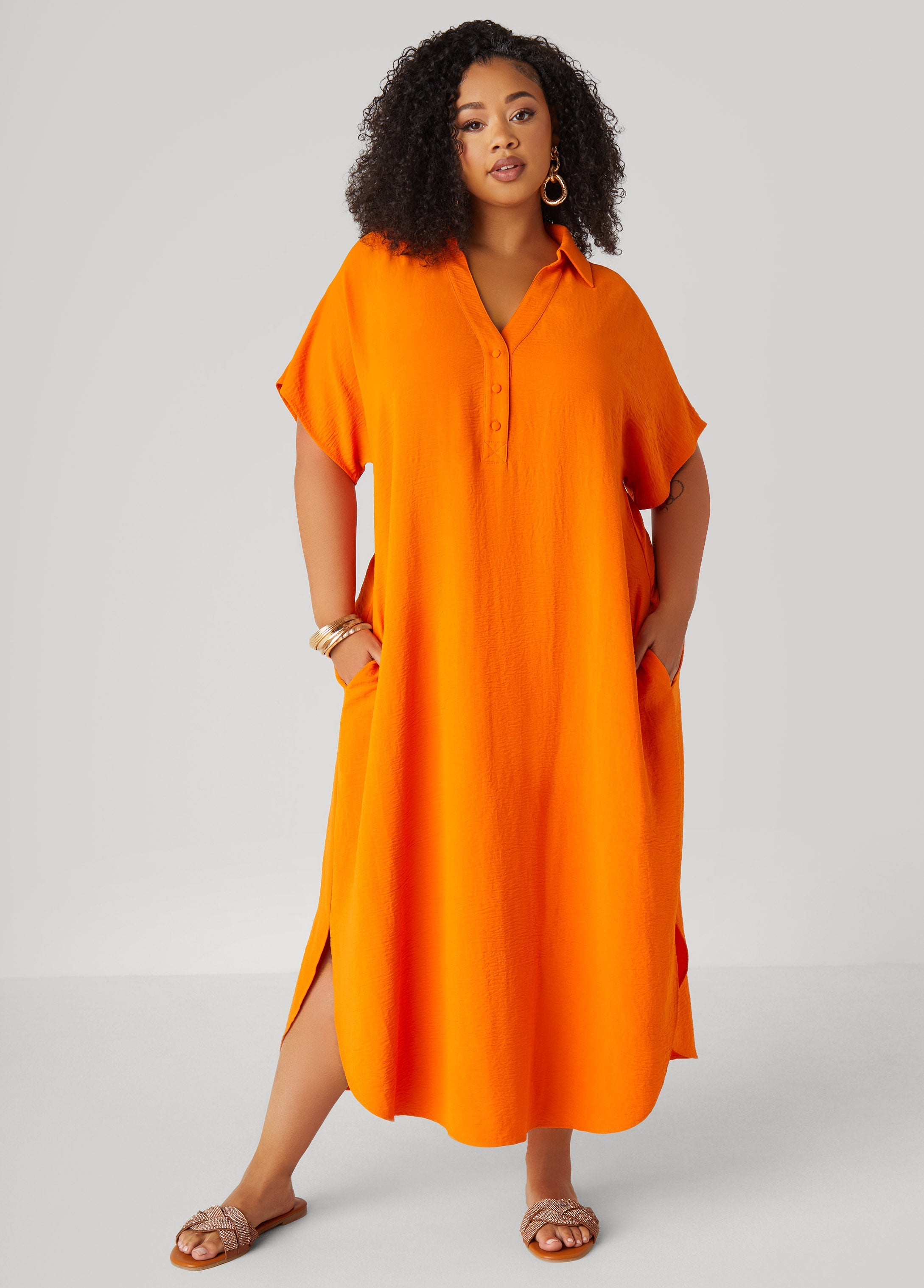 Plus Size Textured Maxi Shirtdress
