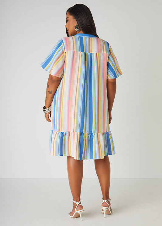 Striped Flounced Shirtdress