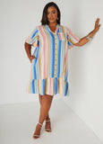 Plus Size Striped Flounced Shirtdress