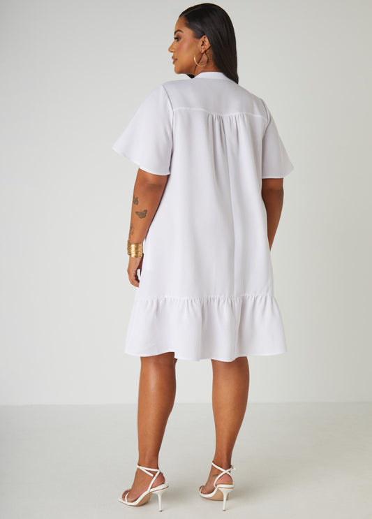 Slub Woven Flounced Shirtdress