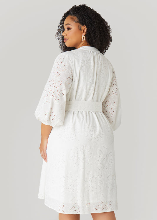 Eyelet Cotton Puff Sleeved Dress