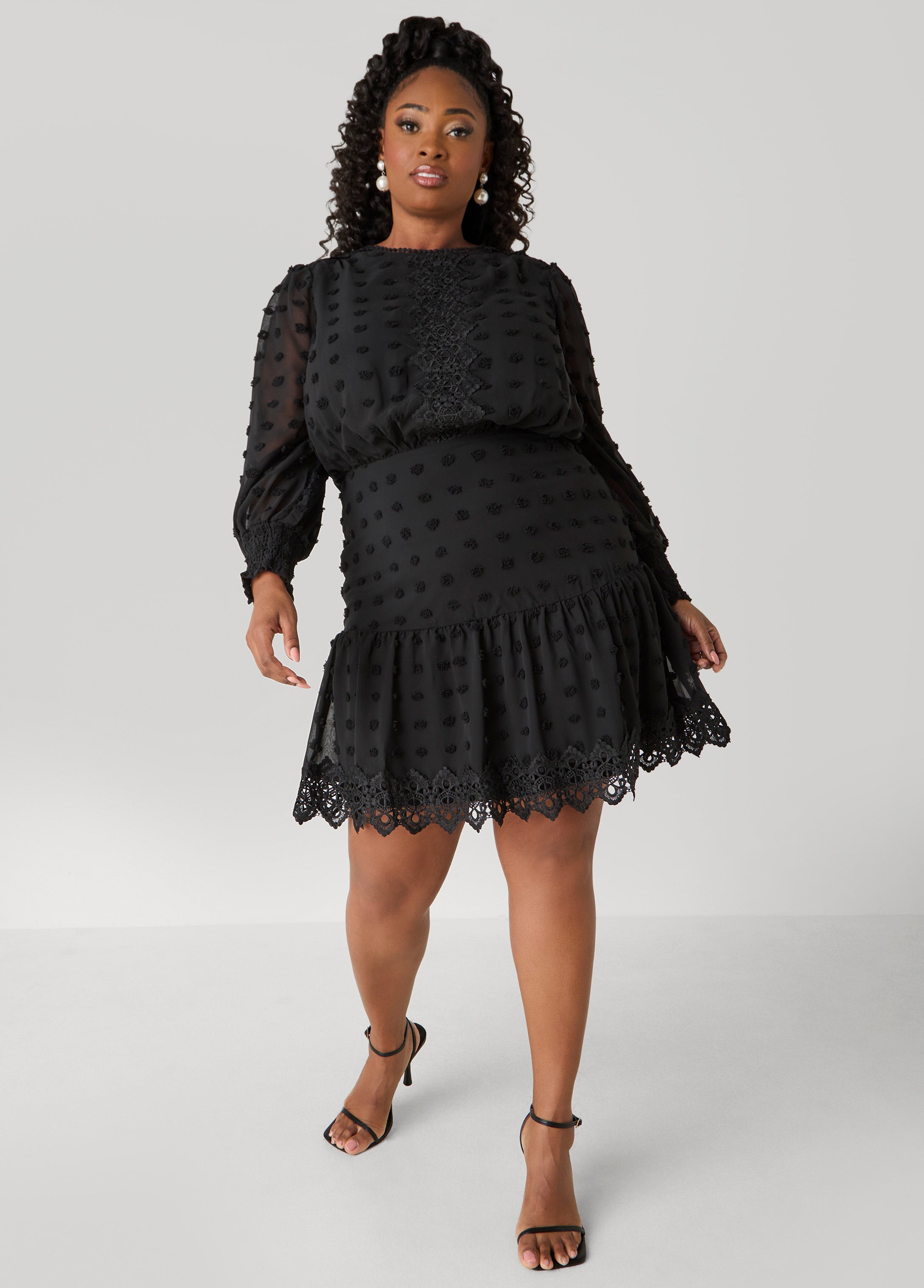 Plus Size Crocheted Trim Pompom Dress