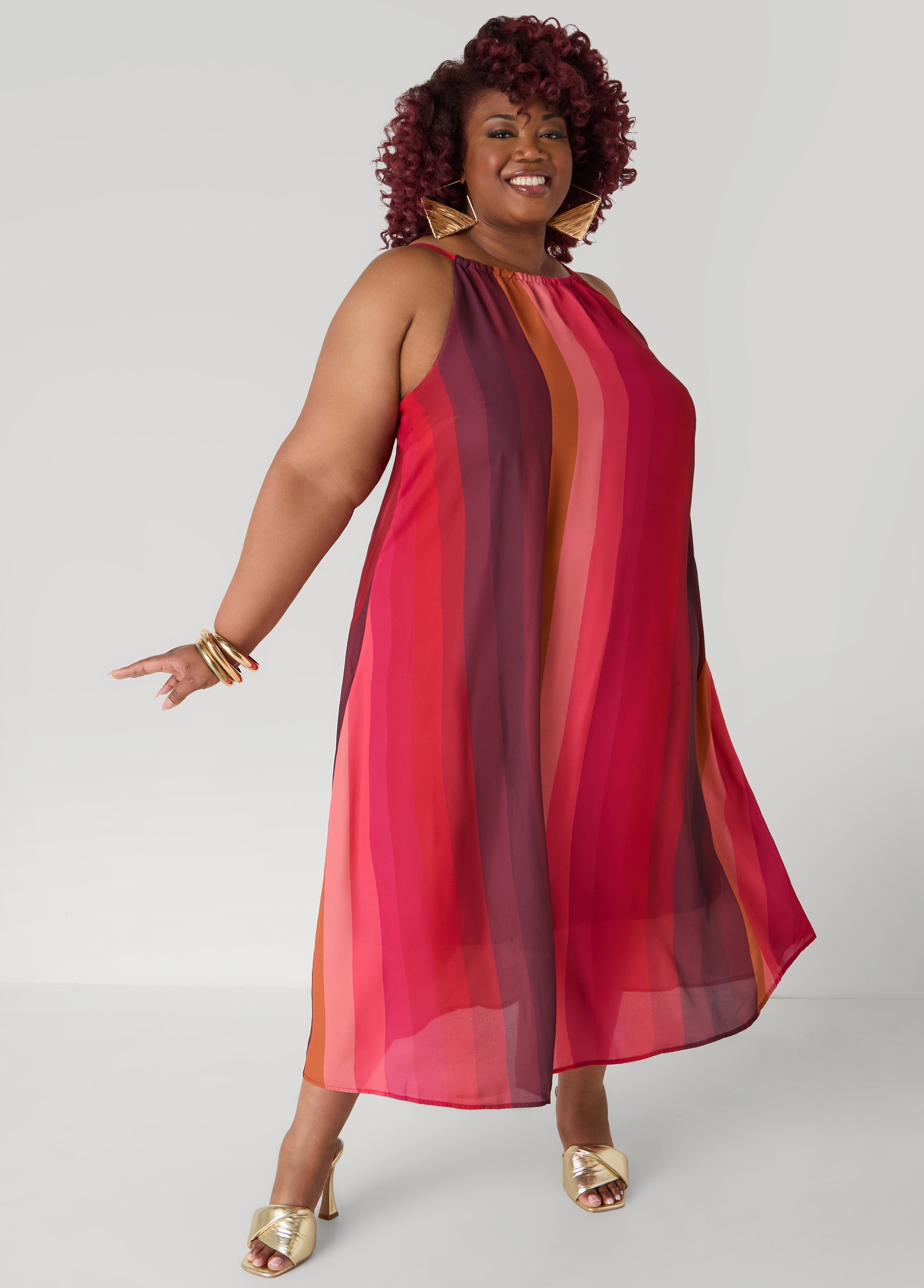 Plus Size A Line Dress Striped Summer Maxi Dress Fit Flare Dress