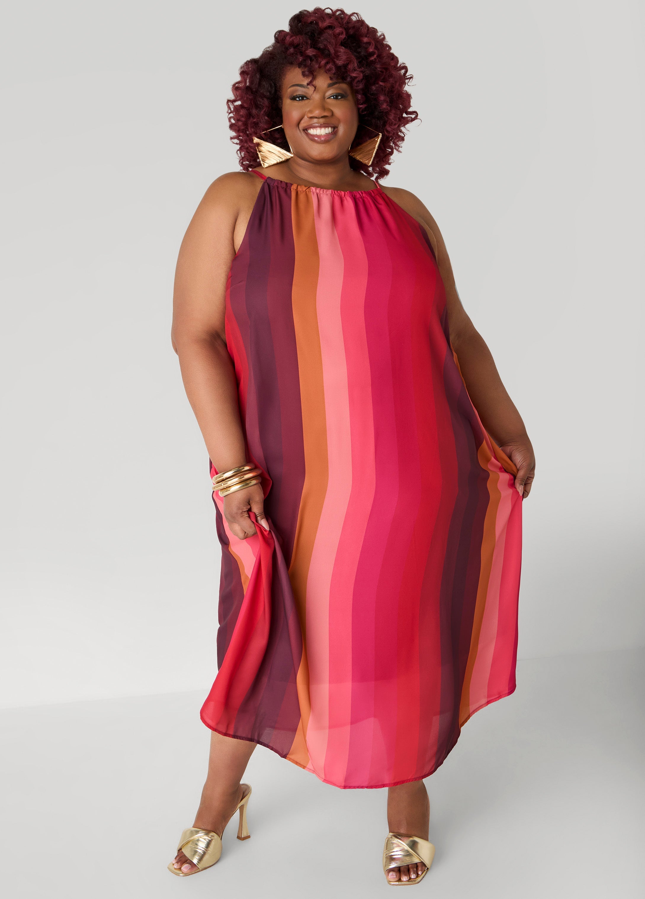Plus Size A Line Dress Striped Summer Maxi Dress Fit Flare Dress
