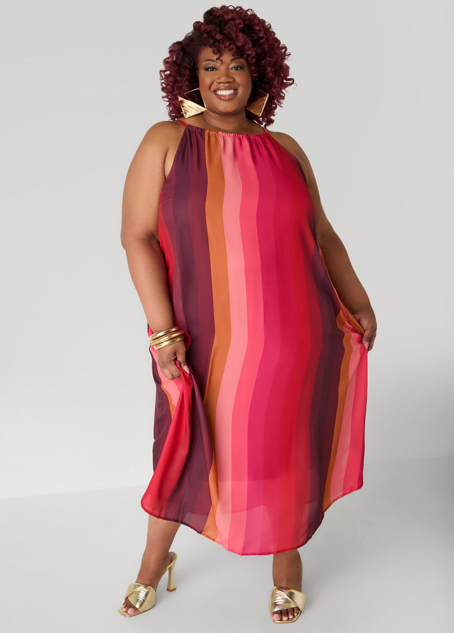 Plus Size A Line Dress Striped Summer Maxi Dress Fit Flare Dress