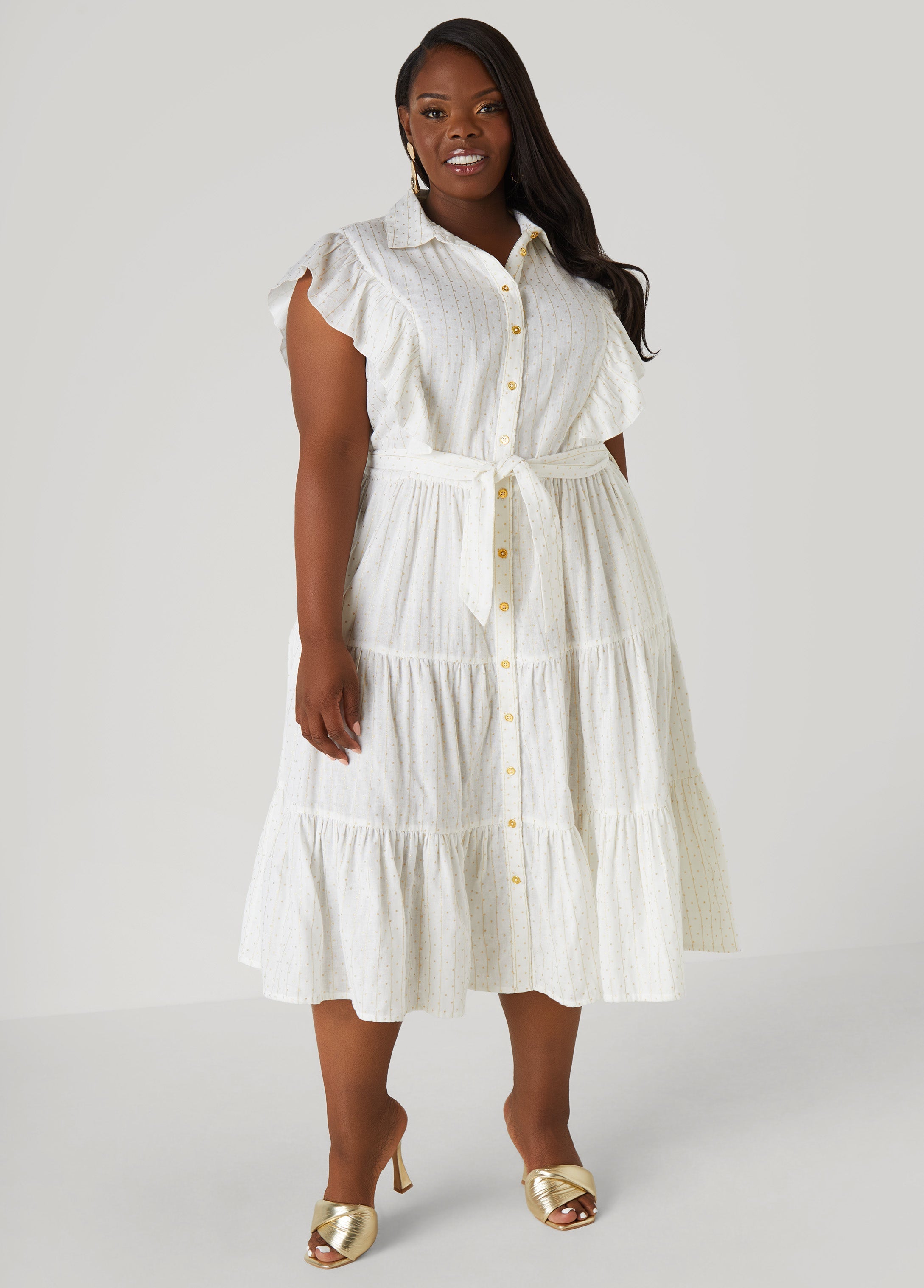 Plus Size Metallic Print Cotton Midaxi Dress