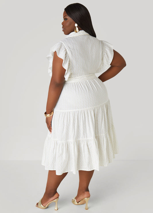 Metallic Print Cotton Midaxi Dress