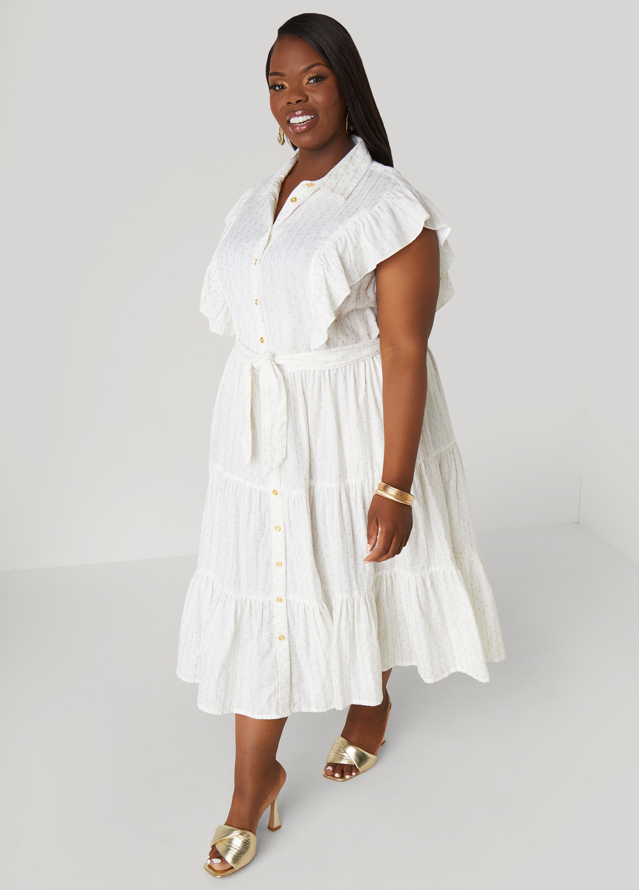 Plus Size Metallic Print Cotton Midaxi Dress