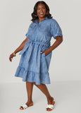 Flounced Stonewash Denim Dress