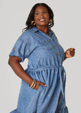 Flounced Stonewash Denim Dress