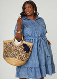 Flounced Stonewash Denim Dress
