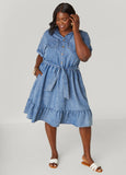 Plus Size Flounced Stonewash Denim Dress