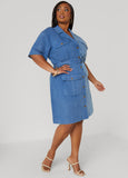 Medium Wash Denim Shirtdress with Collar