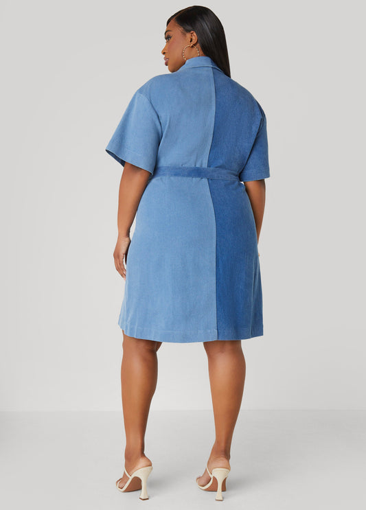 Medium Wash Denim Shirtdress with Collar