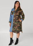 Denim Paneled Camo Shirtdress