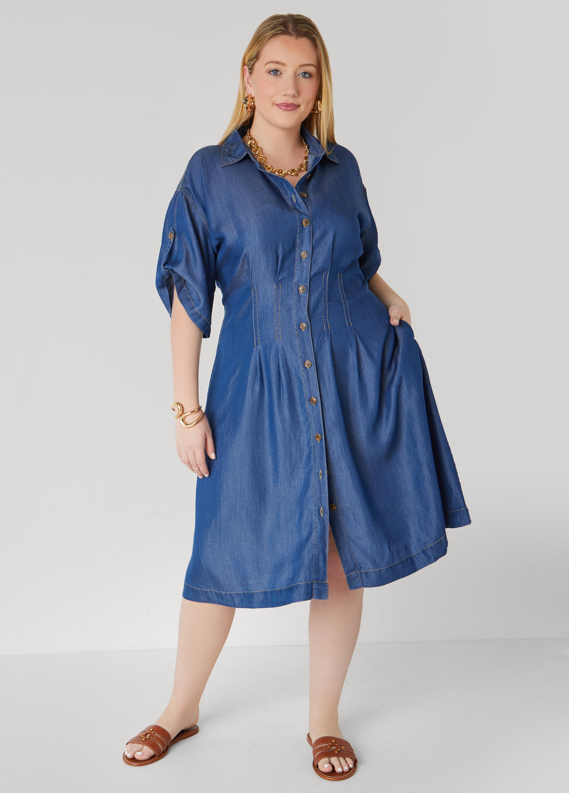 Plus Size Chambray A Line Shirtdress