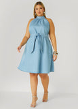 High Collar Chambray Swing Dress