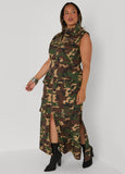 Camo Denim Cargo Maxi Dress