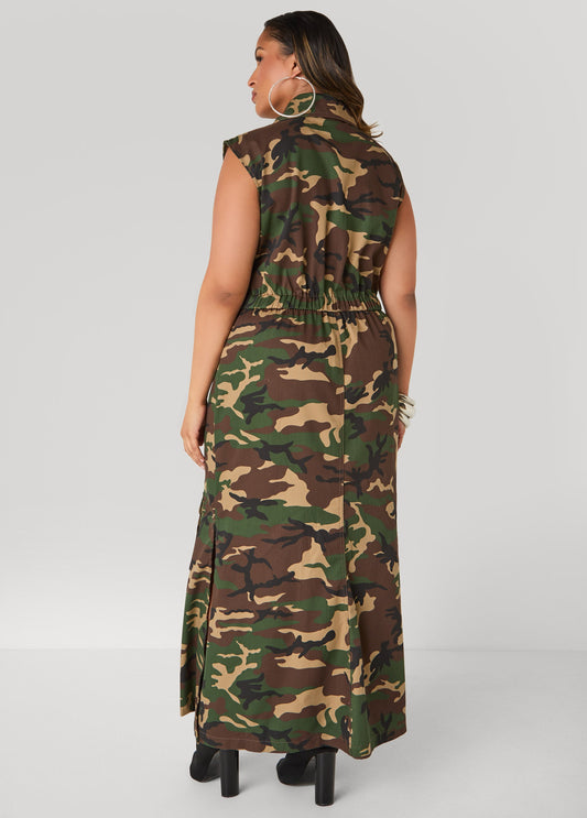 Camo Denim Cargo Maxi Dress
