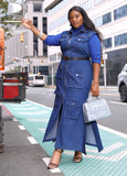 Plus Size Denim Cargo Maxi Dress