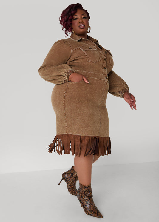 Fringed Denim Shirtdress