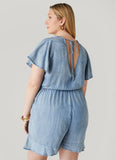 Ruffle Trimmed Chambray Romper