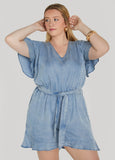 Plus Size Ruffle Trimmed Chambray Romper