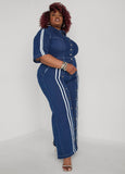 Plus Size Denim Jumpsuit Plus Size Jean Jumpsuit Striped Wide Leg Pants
