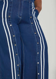 Snap Detail Striped Denim Jumpsuit