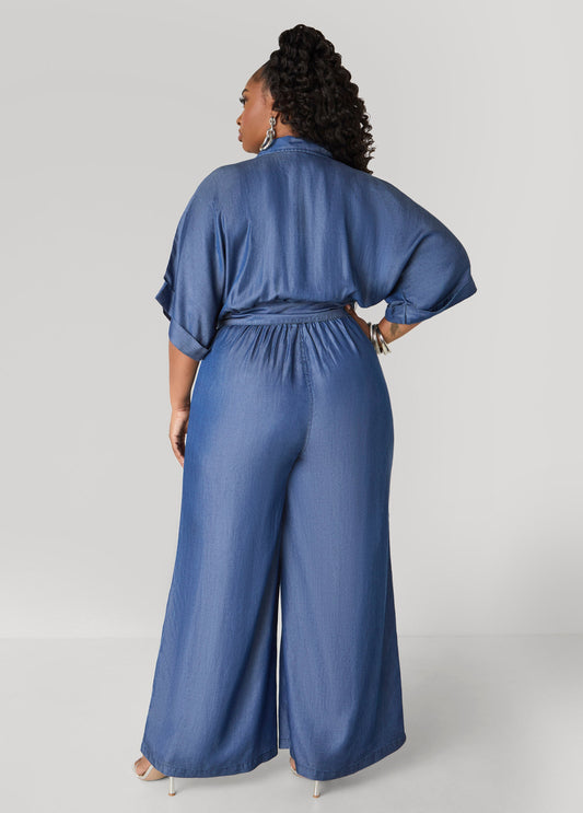 Chambray Wide Leg Jumpsuit