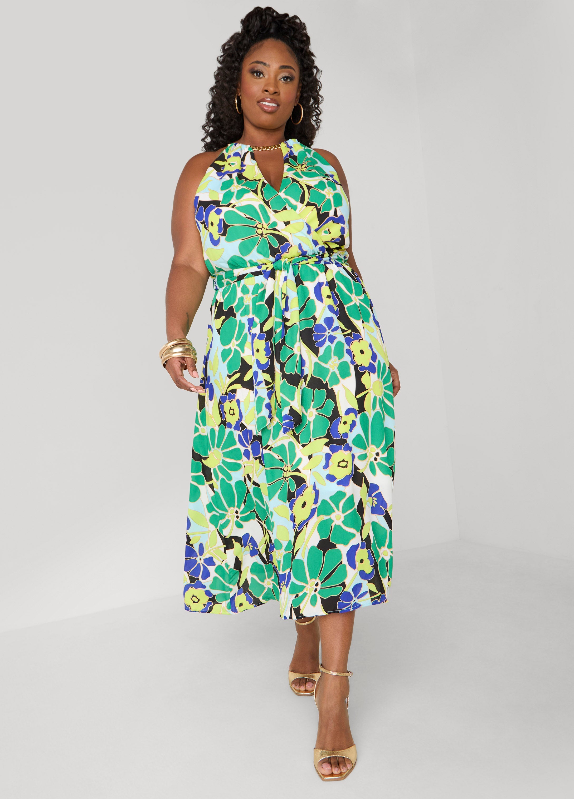 Plus Size A Line Dress Floral Print Maxi Dress Summer Fit Flare Dress