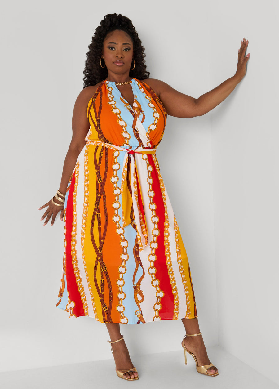 Plus Size A Line Dress Chain Print Maxi Dress Summer Fit Flare Dress