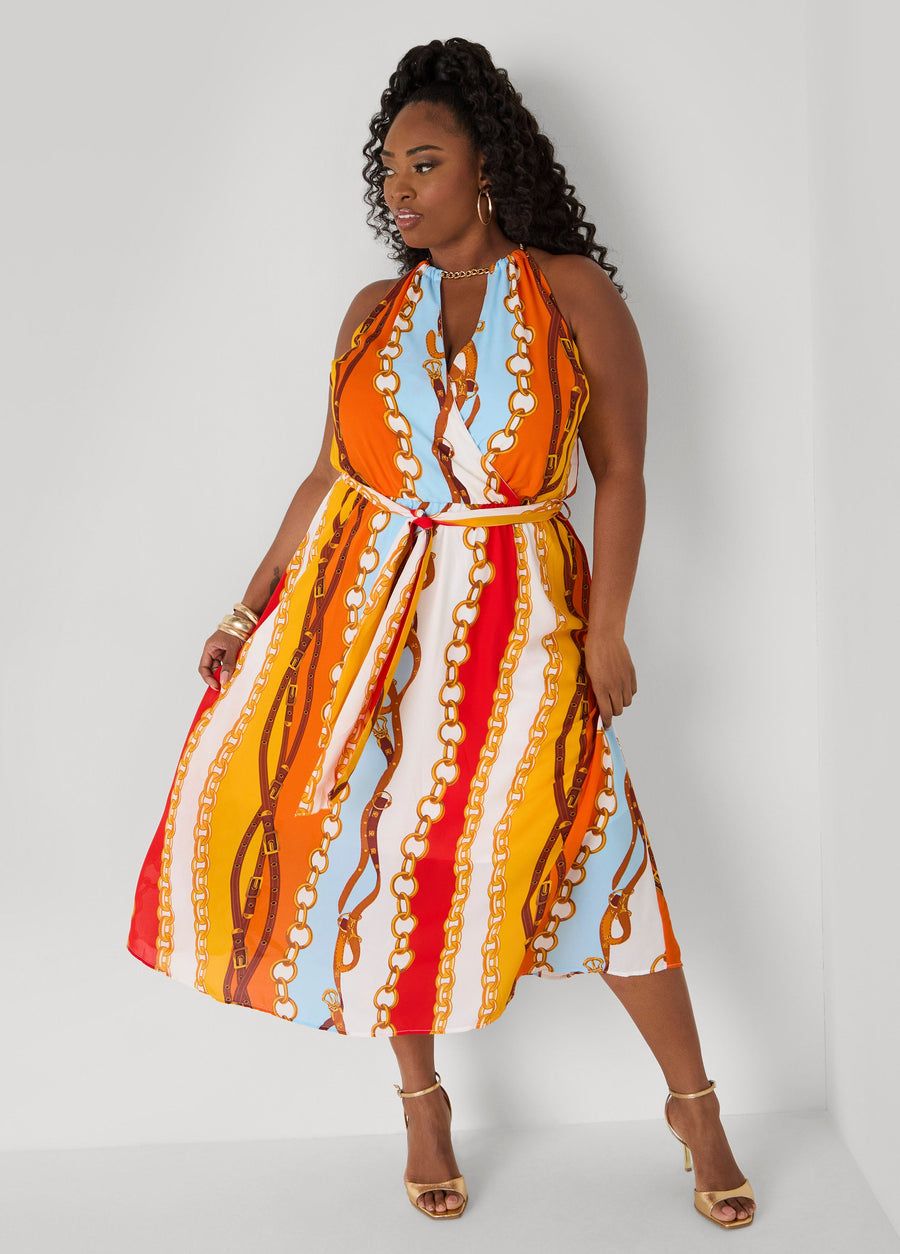Plus Size A Line Dress Chain Print Maxi Dress Summer Fit Flare Dress