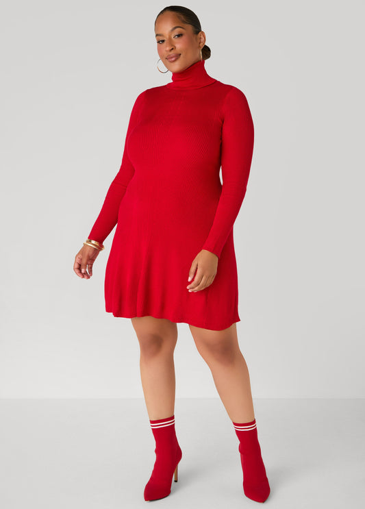 Plus Size Ribbed Mini Sweater Dress