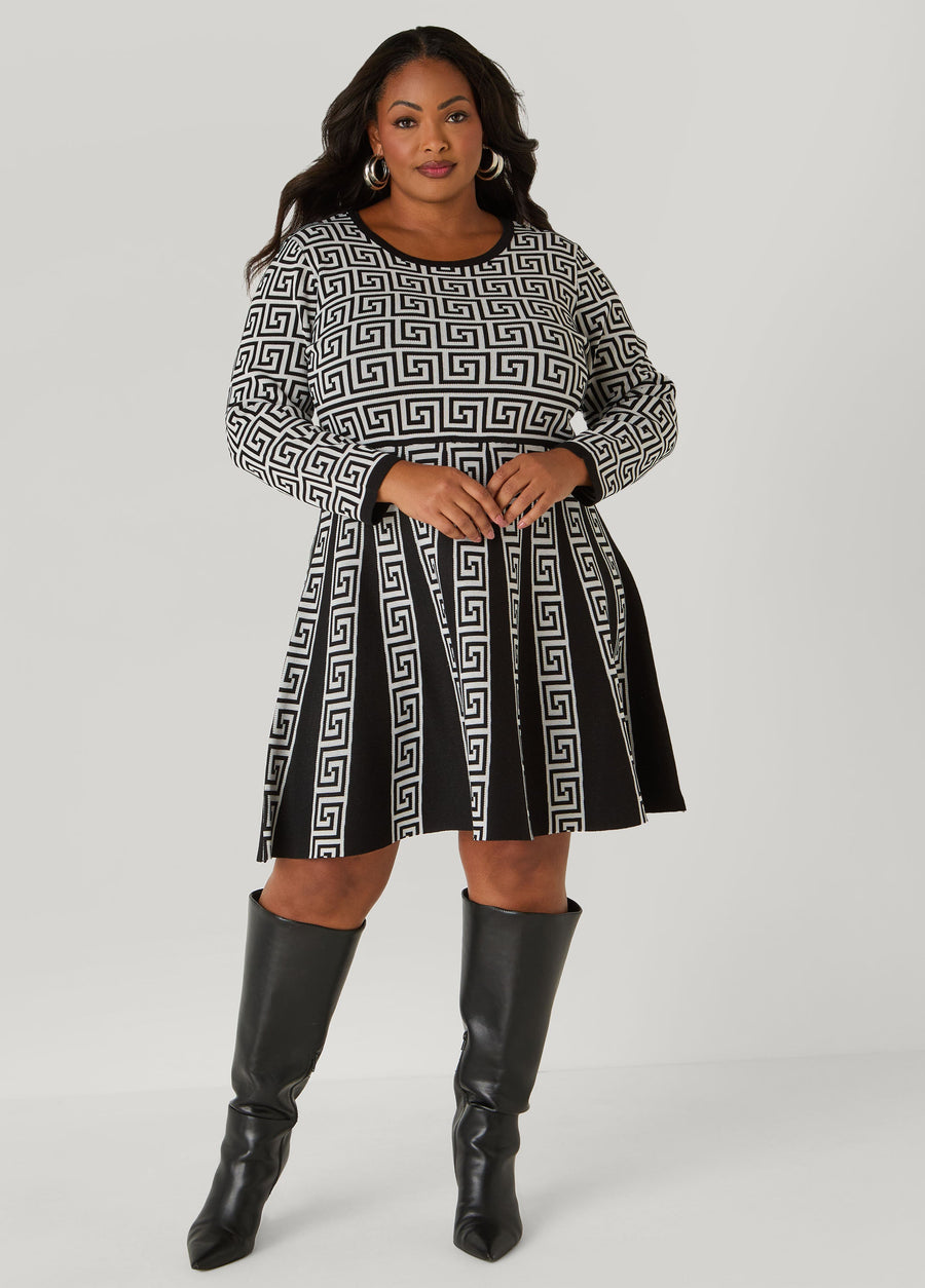 Plus Size Greek Key A Line Dress
