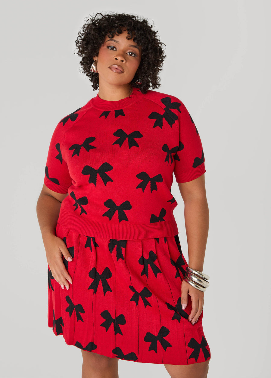 Plus Size Bow Intarsia Sweater