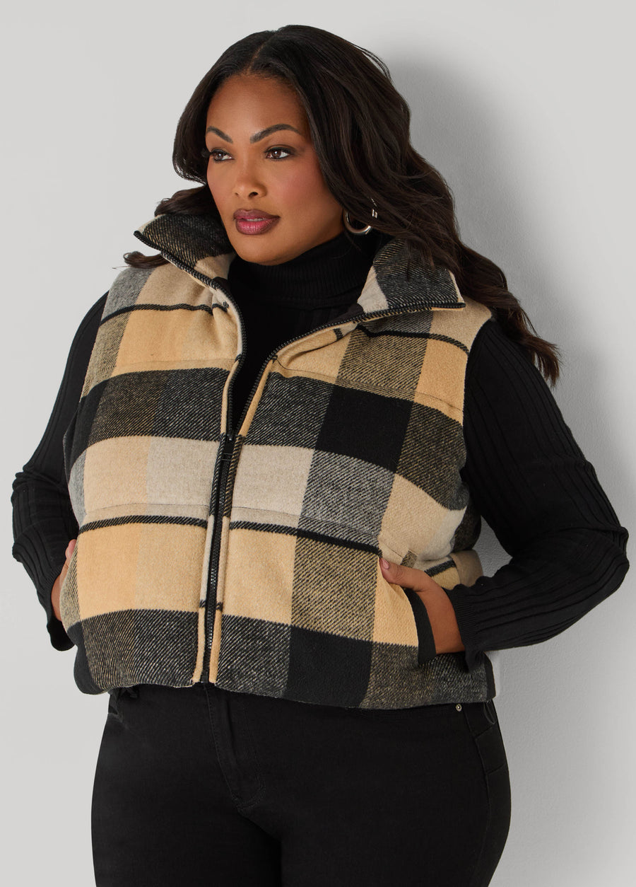Plus Size Cropped Plaid Vest