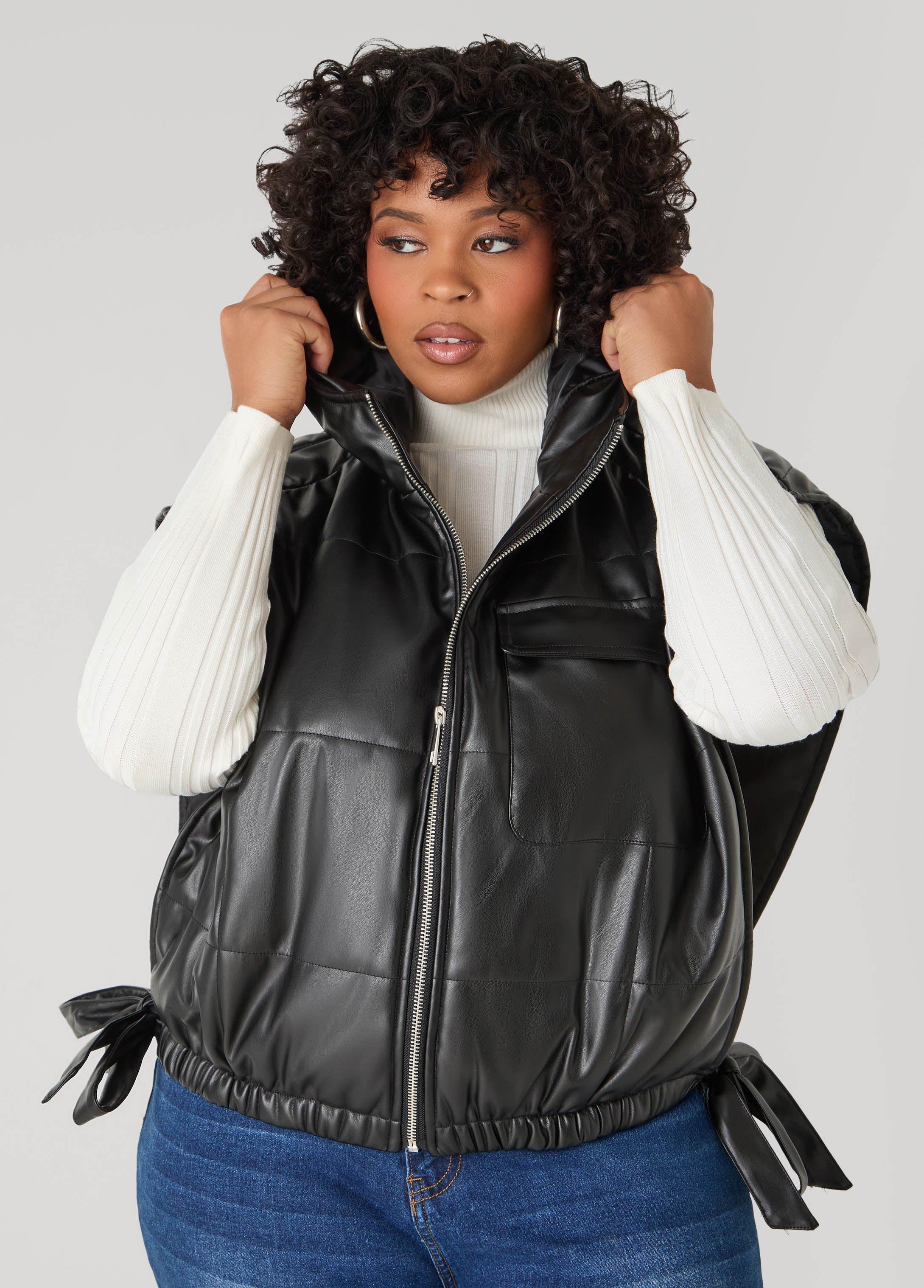 Plus Size Faux Leather Open Side Vest