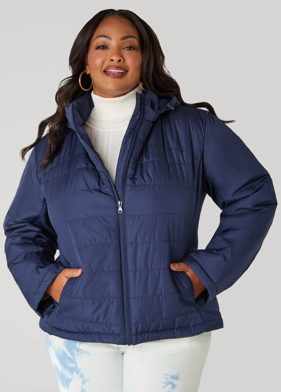 Plus Size Knit Paneled Hooded Jacket