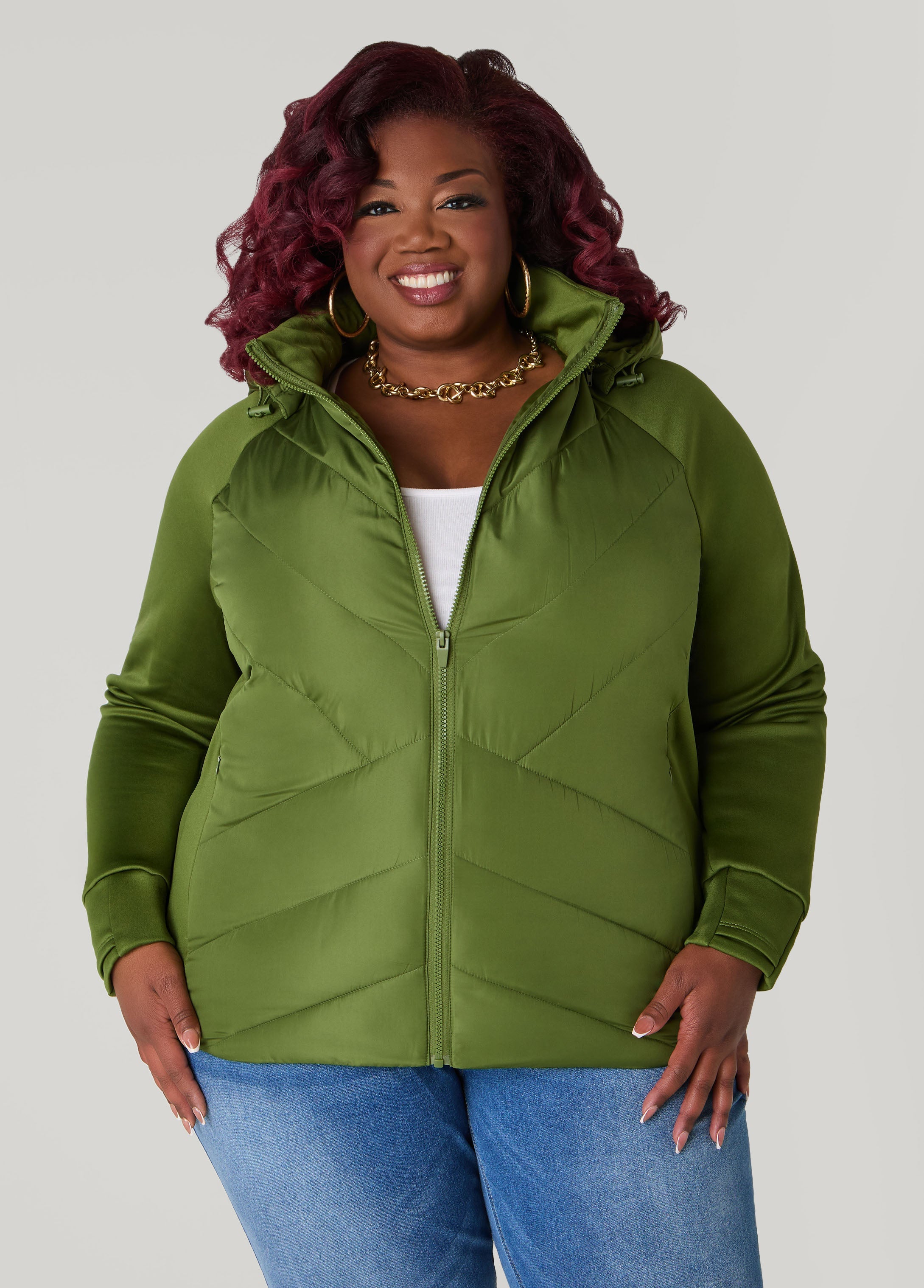 Plus Size Knit Paneled Quilted Jacket