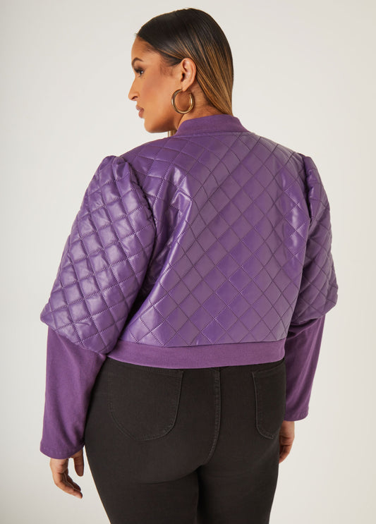 Cropped Quilted Faux Leather Jacket
